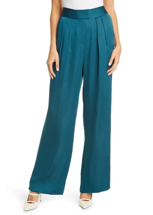 teal Rebecca Taylor Wide Leg Satin Trouser