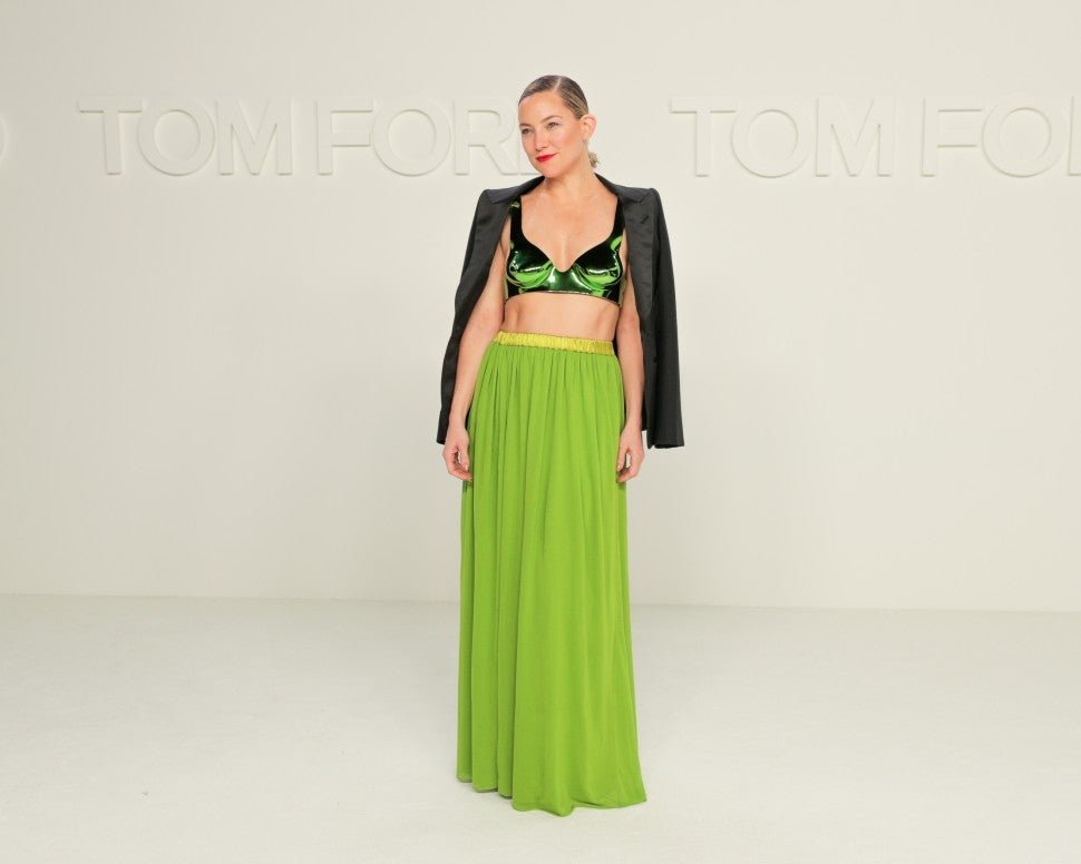 Tom Ford NYFW fall 2020 in LA celebs kate hudson midriff green skirt 