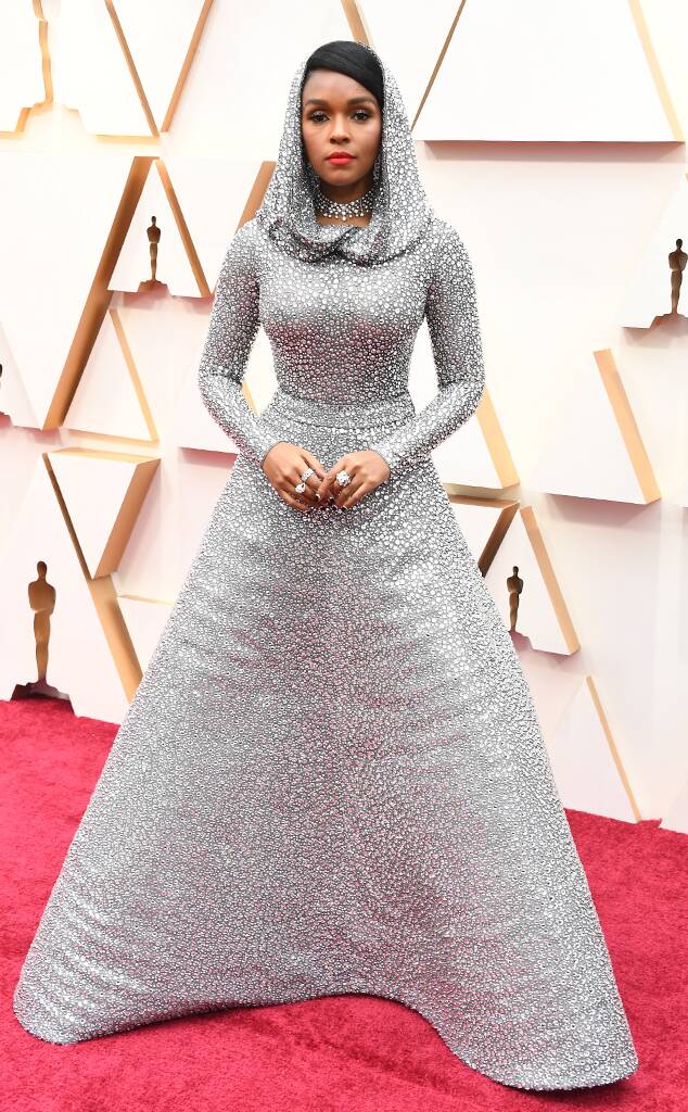 Janelle Monáe in silvver hooded Ralph Lauren