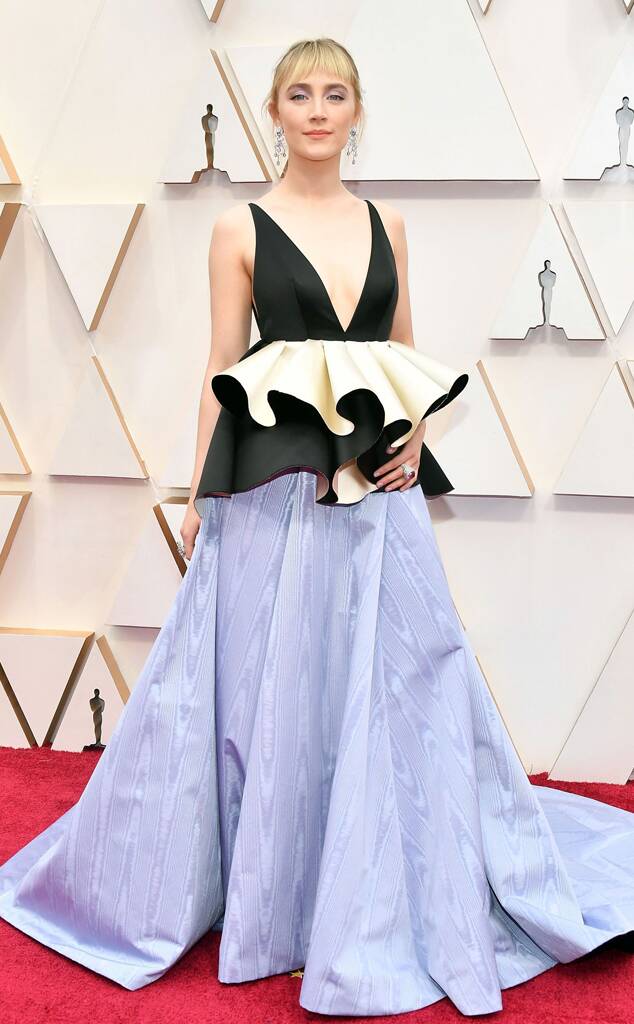Saoirse Ronan in black and light blue Valentino