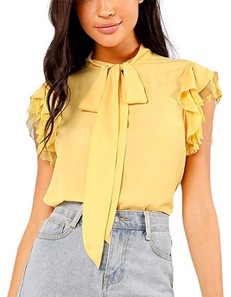 yellow Tie Neck Blouse fountainof30