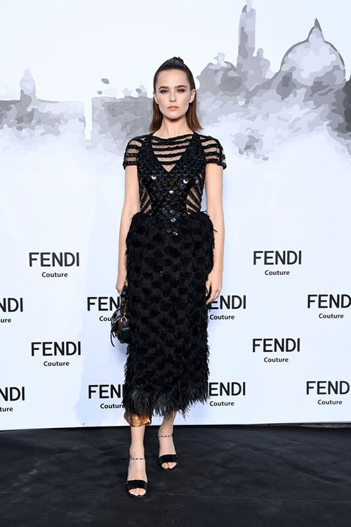 Zoey Deutch black sequin fendi dress best new celebrity style 2020 Zoey Deutch black sequin fendi dress fountainof30