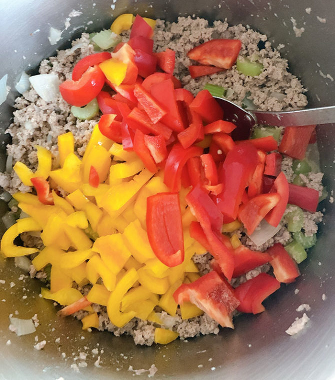 add yellow and red peppers