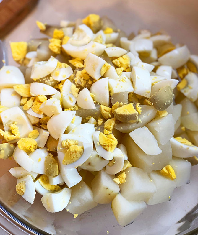 chopped hard boiled eggs in a bowl fountainof30