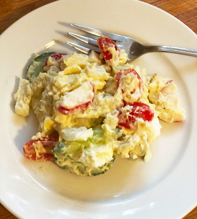 potato salad with fork easy potato salad serving on a plate fountainof30