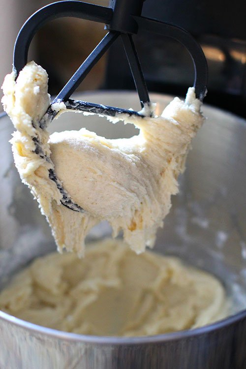 cookie dough batter in mixer