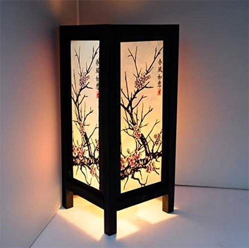 Cherry Blossom White Black Pink Painting 11" Wood Bedside or Table Lamp