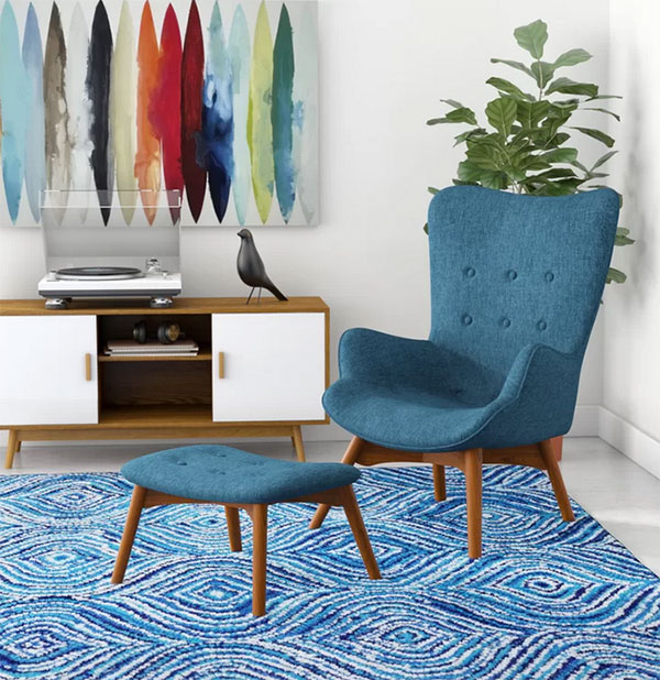 Mayfair Canyon Vista 15.75" Lounge Chair and Ottoman blue Chair and Ottoman