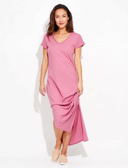 pink v neck Maxi Dress fountainof30