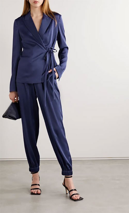 silk joggers with suit jacket heels fountainof30