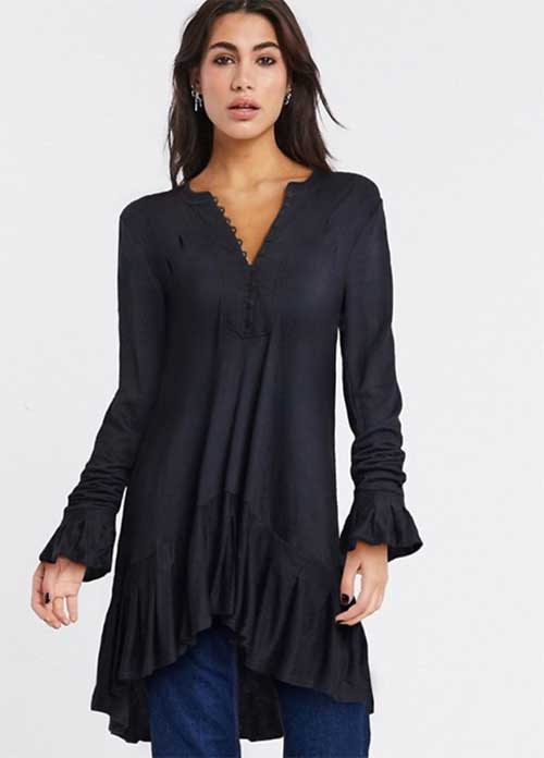 long sleeve tunic top in black fountainof30