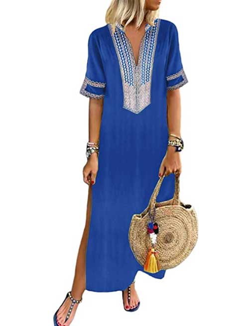 blue Kaftan embellished Beach Maxi Dress fountainof30
