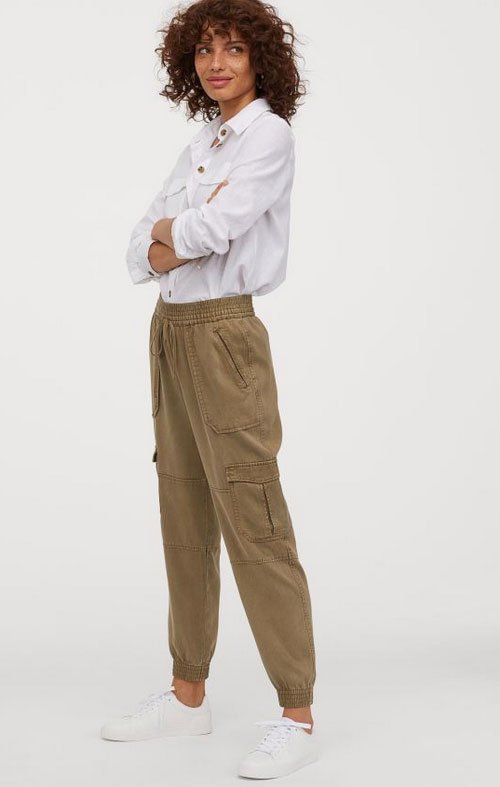 HM Lyocell Utility Joggers with white shirt fountainof30