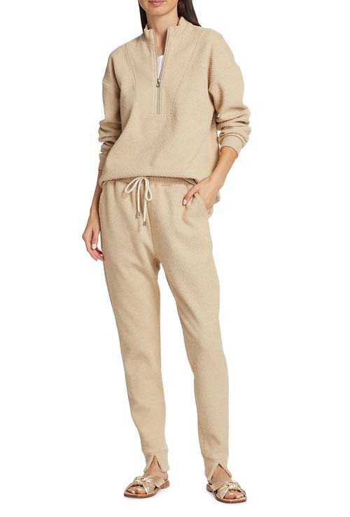 Jogger Set with Gold Flat Slide Sandals fountainof3