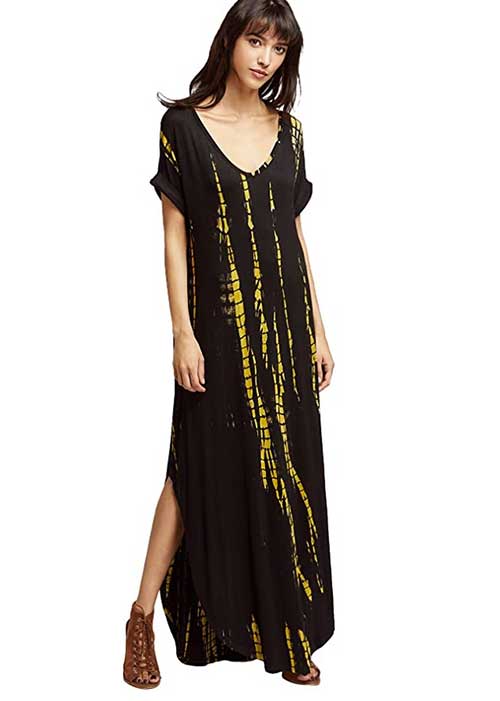 Tie Dye caftan maxi black yellow fountainof30