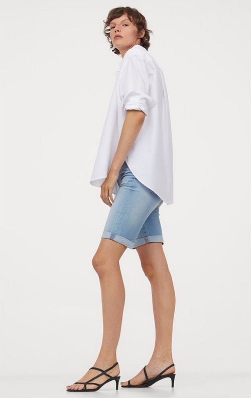 rolled denim bermuda shorts white shirt fountainof30