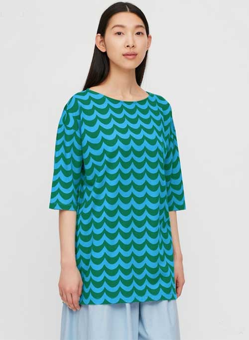 Uniqlo Marimekko 3/4 Sleeve Tunic blue wave print fountainof30