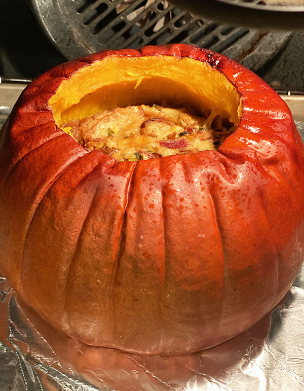 cooked Savory Stuffed Pumpkin in oven fountainof30