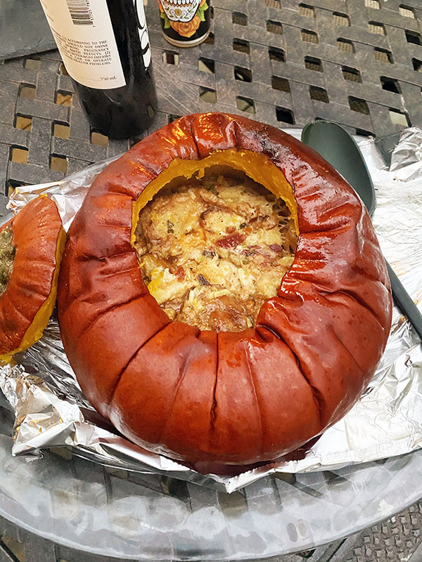 Savory Stuffed Pumpkin derved on a platter fountainof30