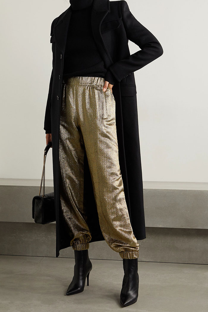 ysl dressy track pants and black ankle booties fountainof30
