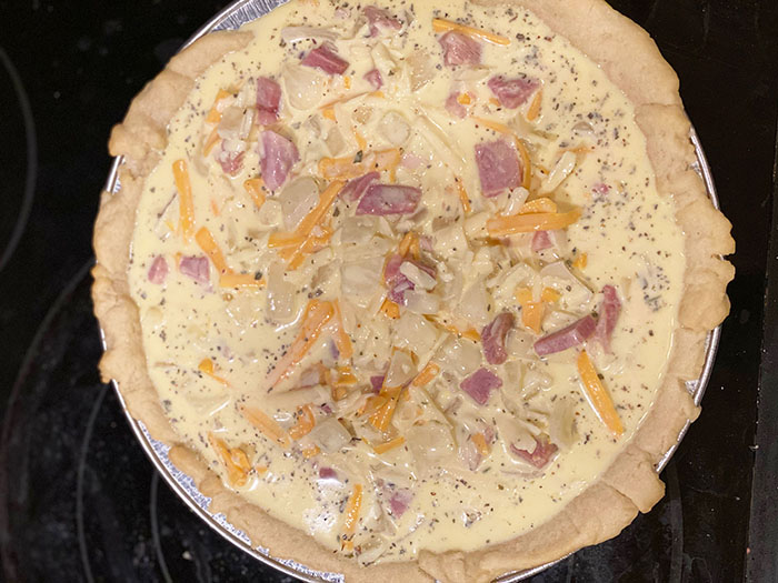 Ham & Cheese Quiche in baked pie shell