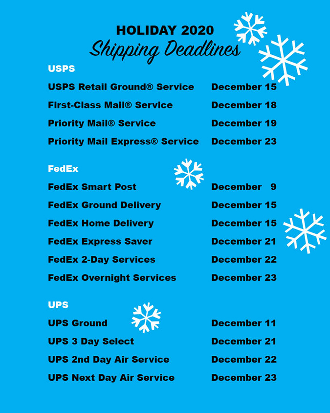 holiday 2020 shipping deadlines usps fedex ups fountainof30