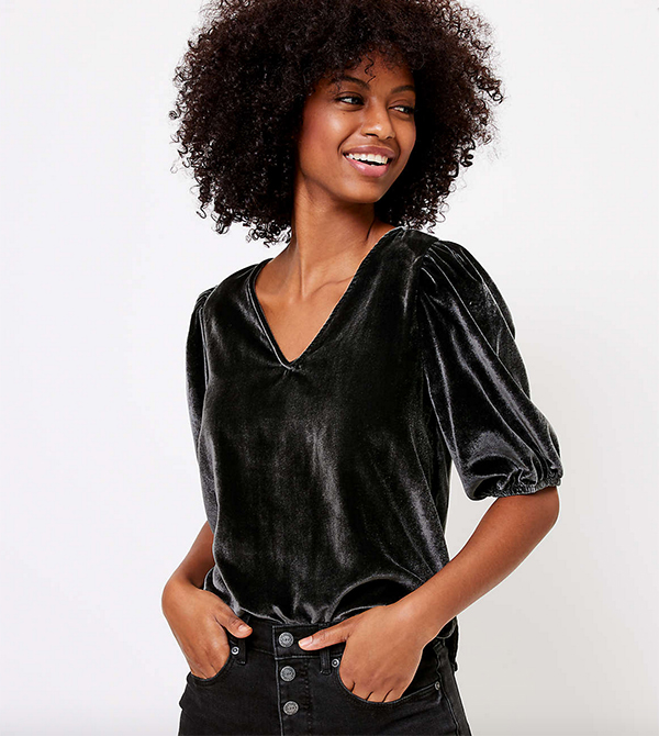 holiday LOFT Velvet Puff Sleeve Top fountainof30