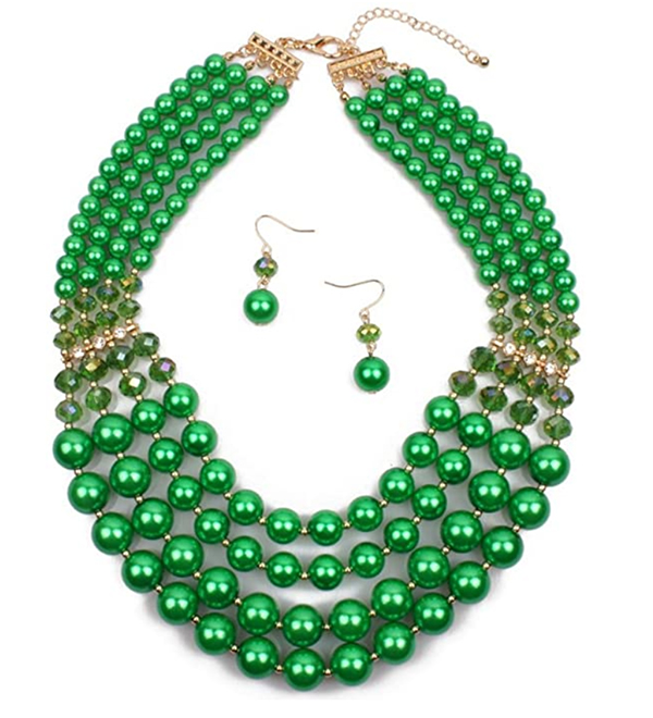 holioday green Bib Choker Necklace Earring Set