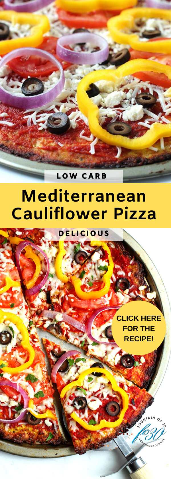 low carb mediterranean cauliflower pizza fountainof30