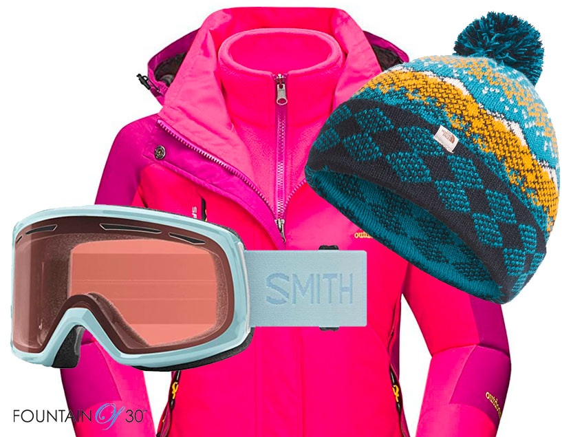 ski outfit womens jacket goggles hat fountainof30
