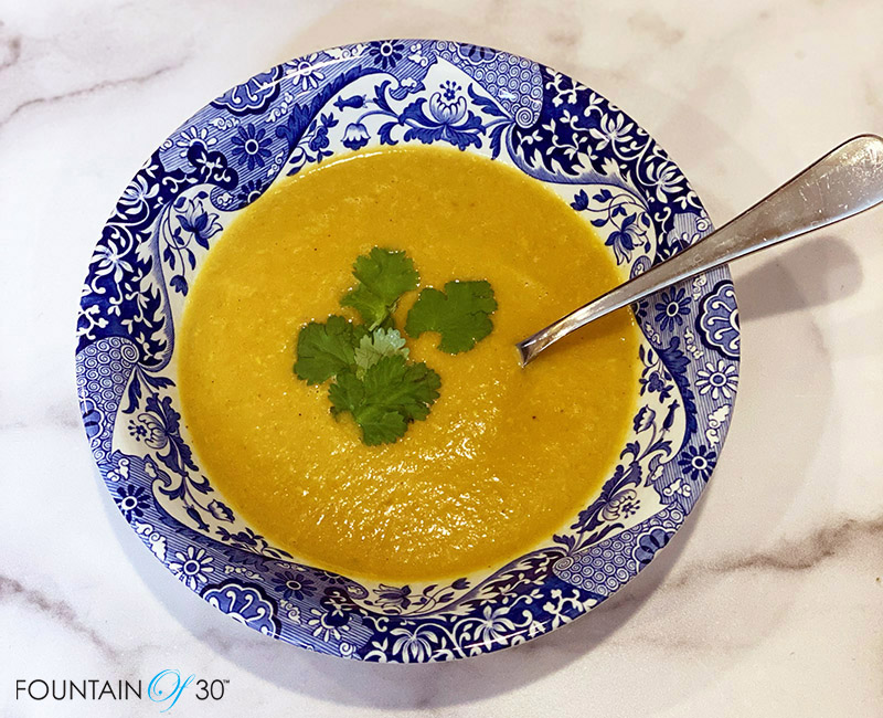 Whole30 Sweet and Savory Spiced Curry Soup serving fountainof30