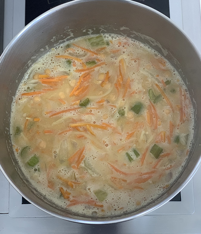 chickpea soup simmering in a dutch oven fountainof30