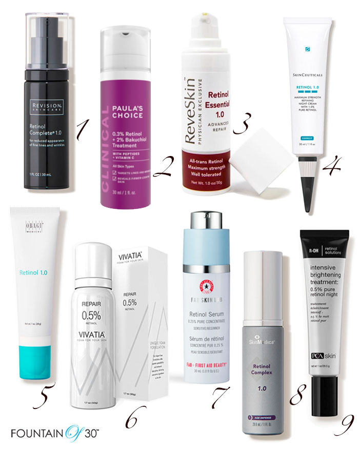 retinol skincare products fountainof30