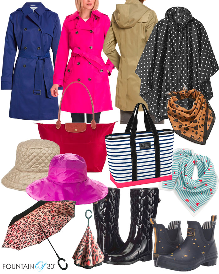 spring rainwear coats rain boots hats umbrella fountainof30