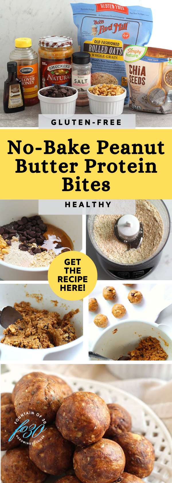 gluten free no bake peanut butter protein bites fountainof30
