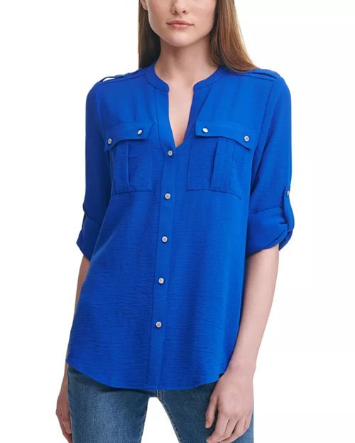 blue button down for well endowed woman fountainof30