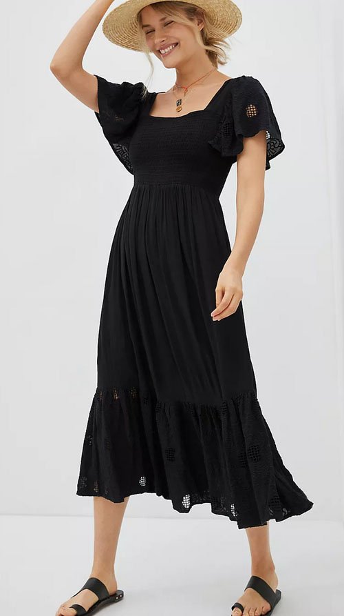 smocking black midi dress fountainof30