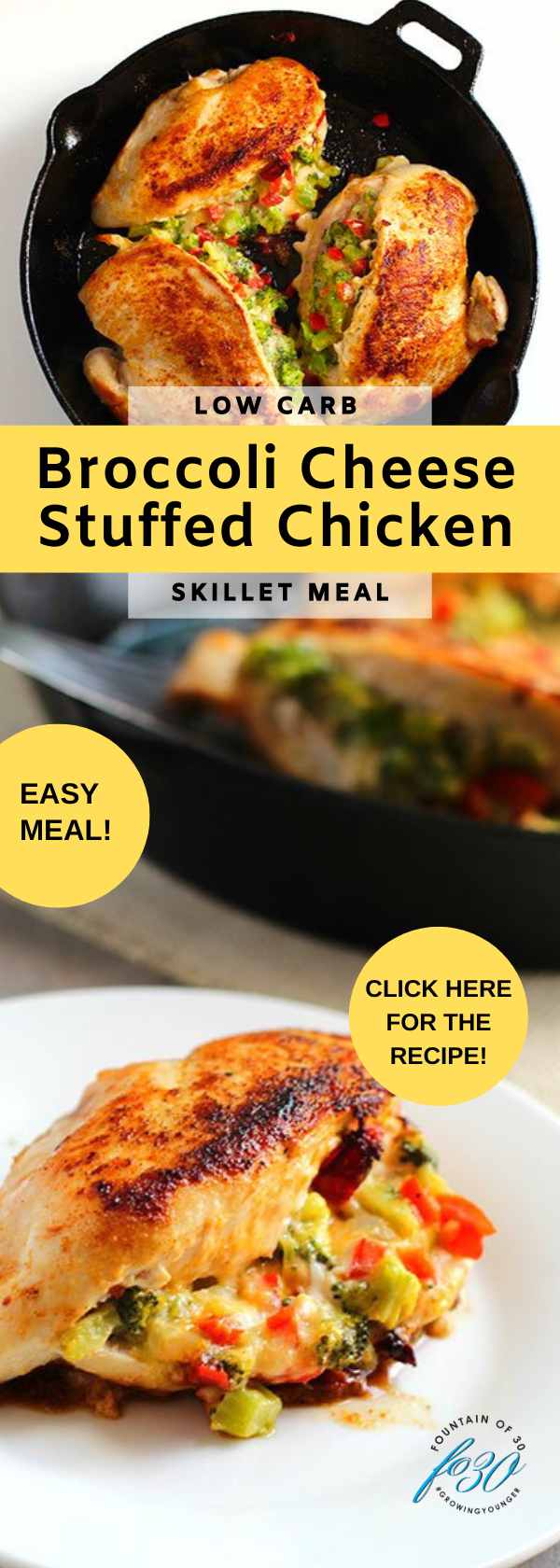 easy skillet meal broccoli cheese stuffed chicken low carb fountainof30