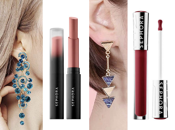 textured earrings lipstick fountainof30