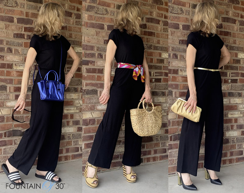 black jumpsuit 3 ways to wear fountainof30