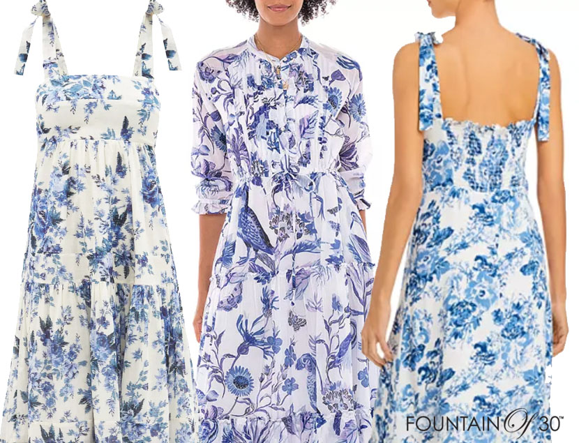 blue and white floral print dresses fountainof30