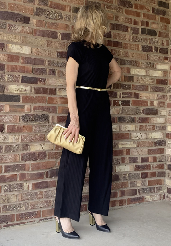 black jumpsuit evening outfit fountainof30
