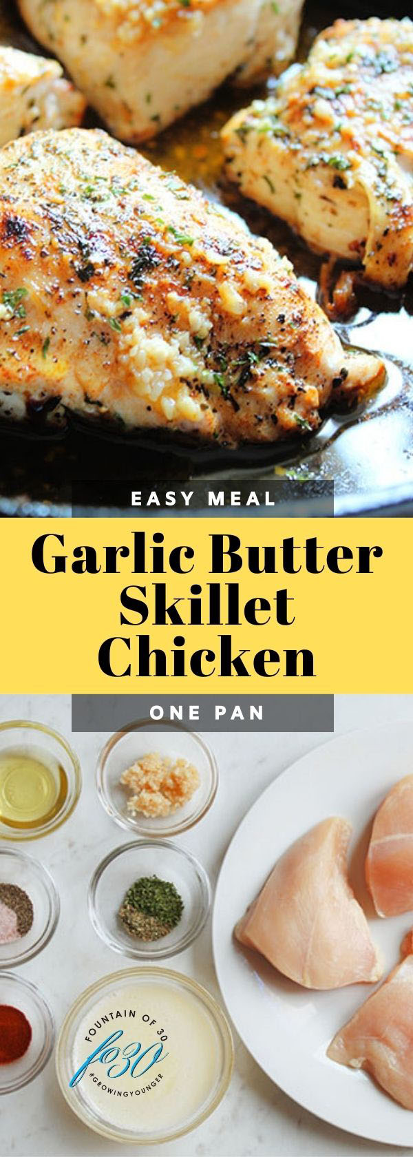 garlic butter chicken in a skillet fountainof30