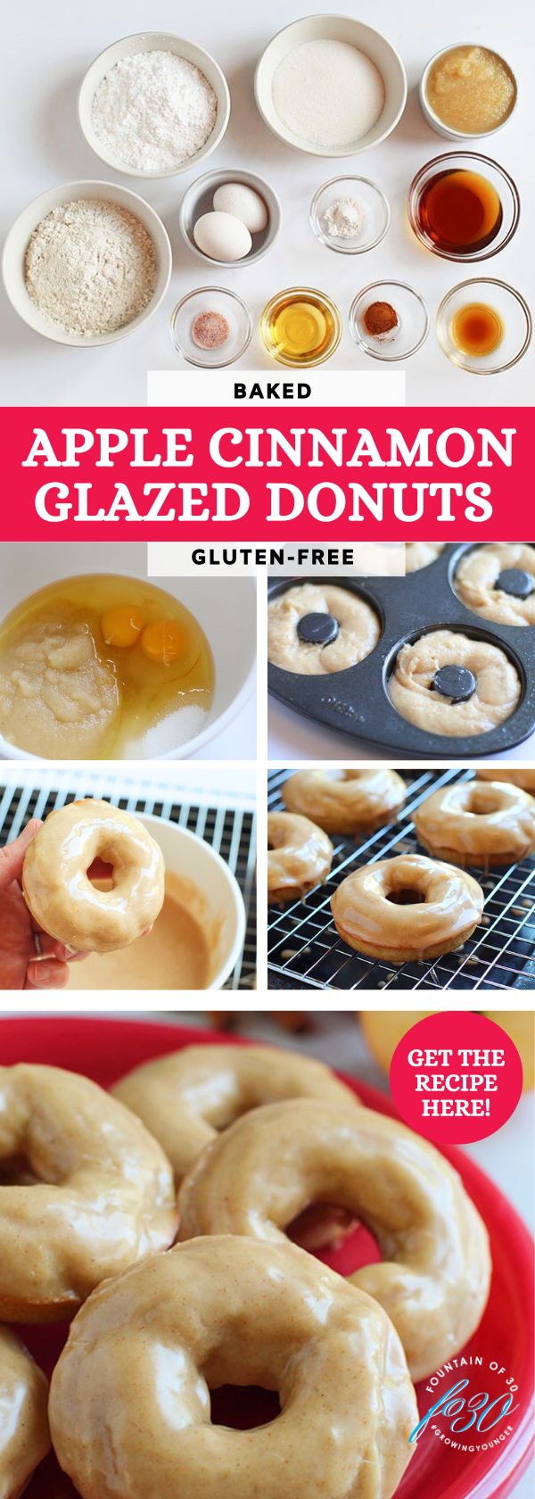 gluten free apple cinnamon baked donuts with glaze fountainof30
