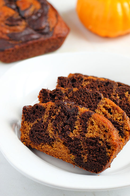 Marbled Pumpkin Chocolate Bread gluten free Serving 