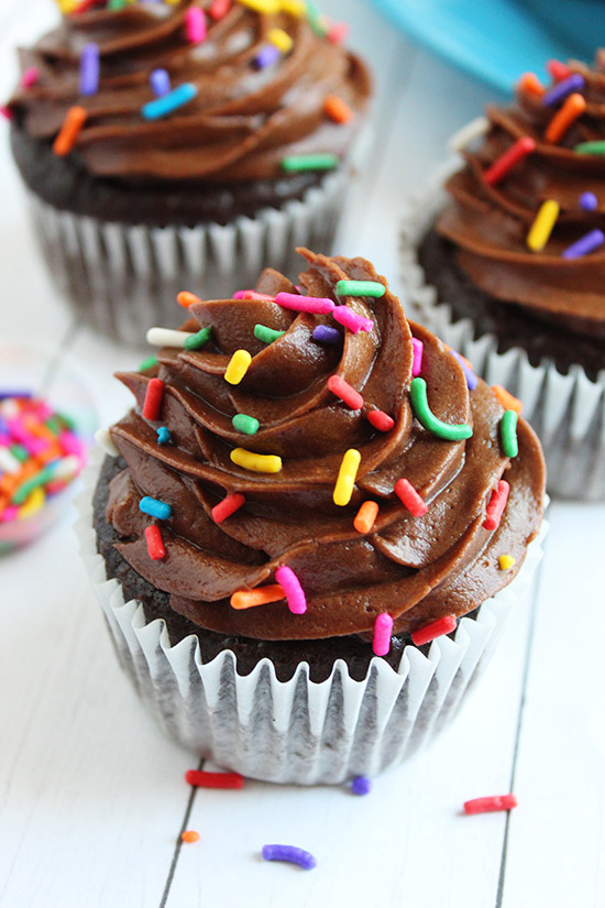 decadent chocolate cupcakes frosted sprinkles fountainof30