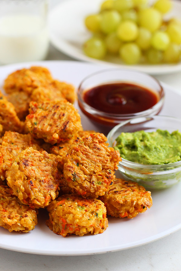 veggie chickpea nuggets served with sauces