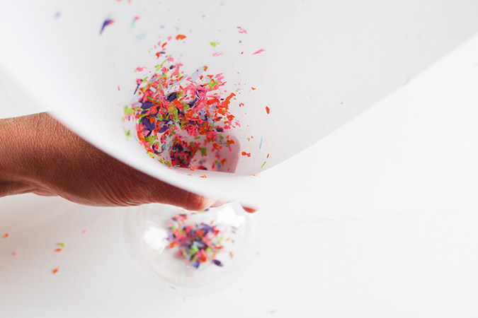 funnel with crayon shavings for diy ornaments fountainof30