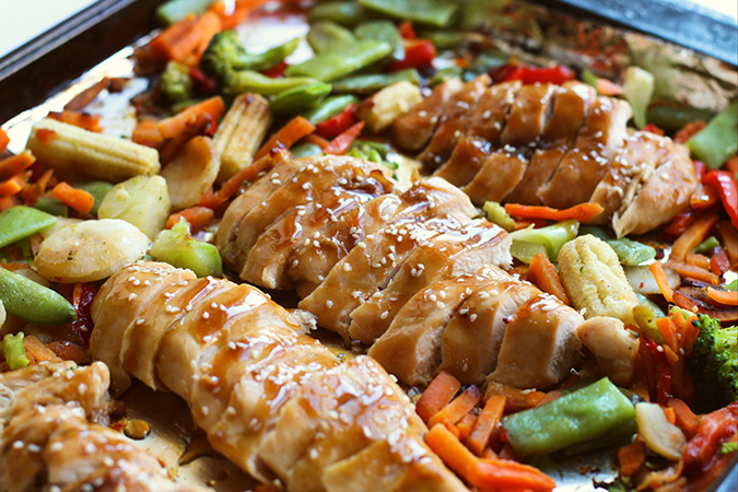 sliced Chicken Teriyaki in pan fountainof30