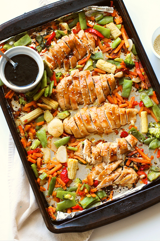 Sheet Pan Chicken Teriyaki overhead view fountainof30